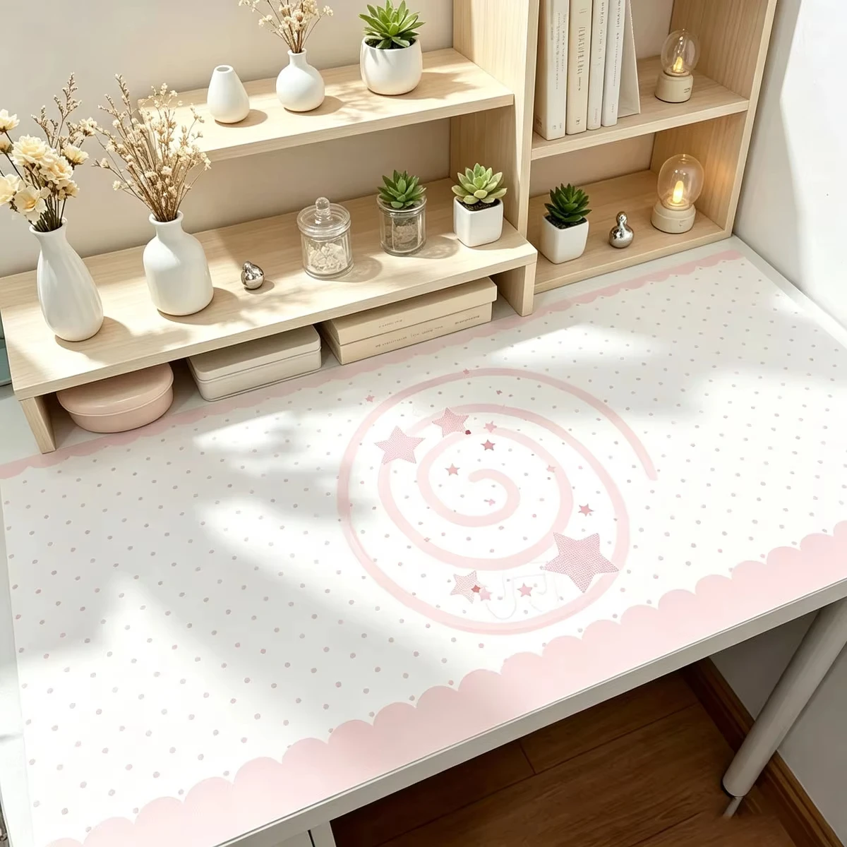 PU Leather Mouse Pad Anime Sweet Pink Polka Dot Girl Star Lace Mouse Pad Office Desk Mat Waterproof Non-Slip PU Desk Blotter Pad