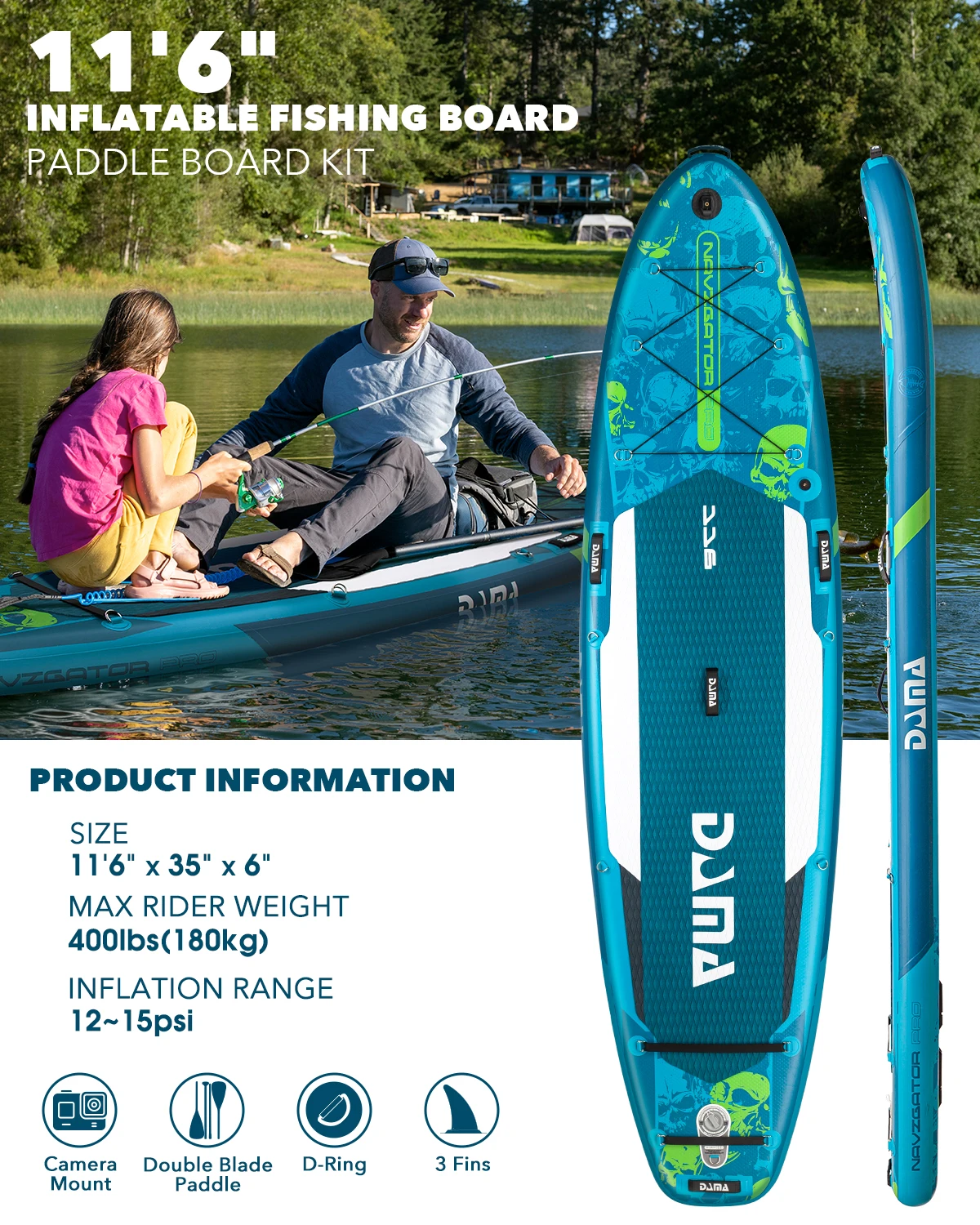 DAMA Sup Board 11'6''*35''*6'' Stand-up Water Sports Waterproof Extra Wide Inflatable Paddle Board With Accessories Fishing SUP