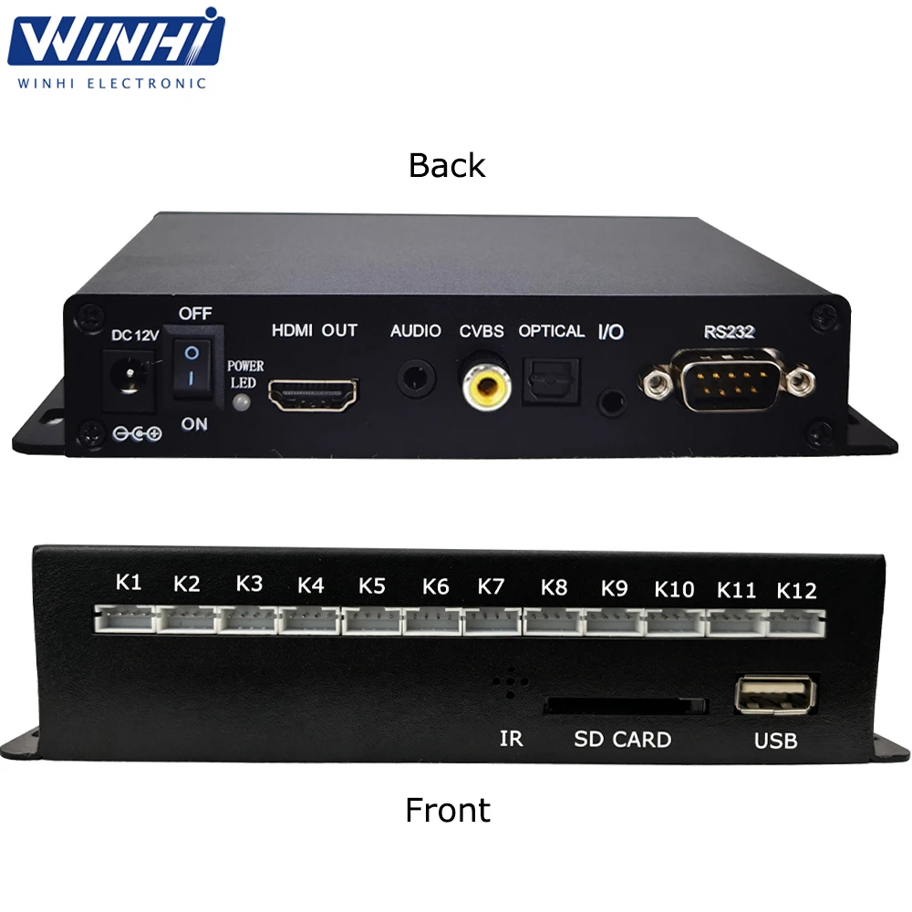 Programmable 4K Digital Signage Player with RS232 & 12-Key Control, Auto-Play HD-MI Media Box for Commercial Advertising