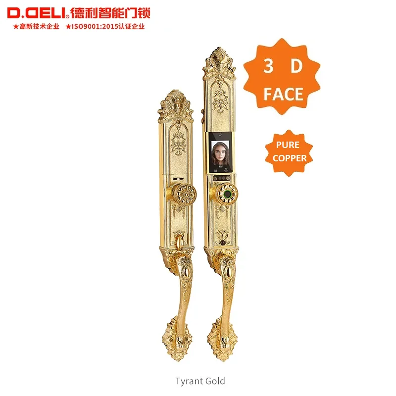 D.DELI KJ001B Pure Copper Antique Bronze High Quality Luxury Design Palm Face Recognition Fingerprint Smart Door Lock