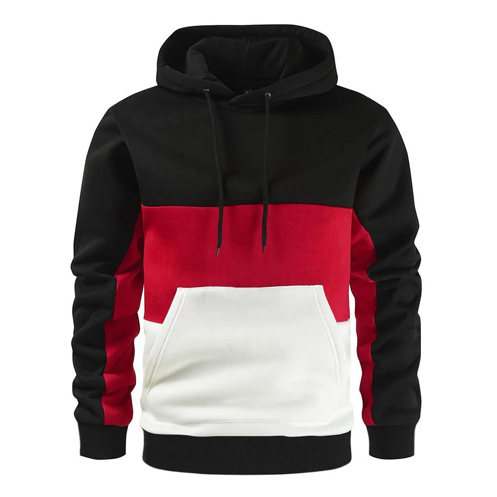 

Men's hooded sweatshirt, autumn and winter, fleece-lined, thick and warm jacket, patchwork casual sweatshirt, sportswear