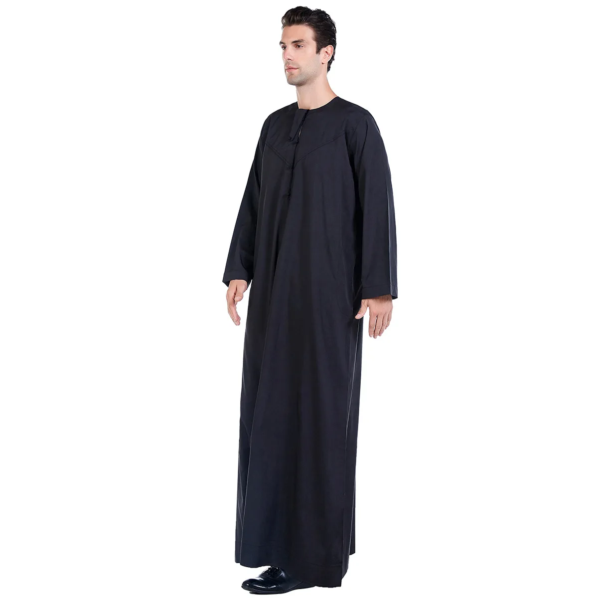 Abito da uomo caftano musulmano saudita Jubba Thobe arabo manica lunga Eid Ramadan Turchia Islam Abaya abbigliamento tradizionale