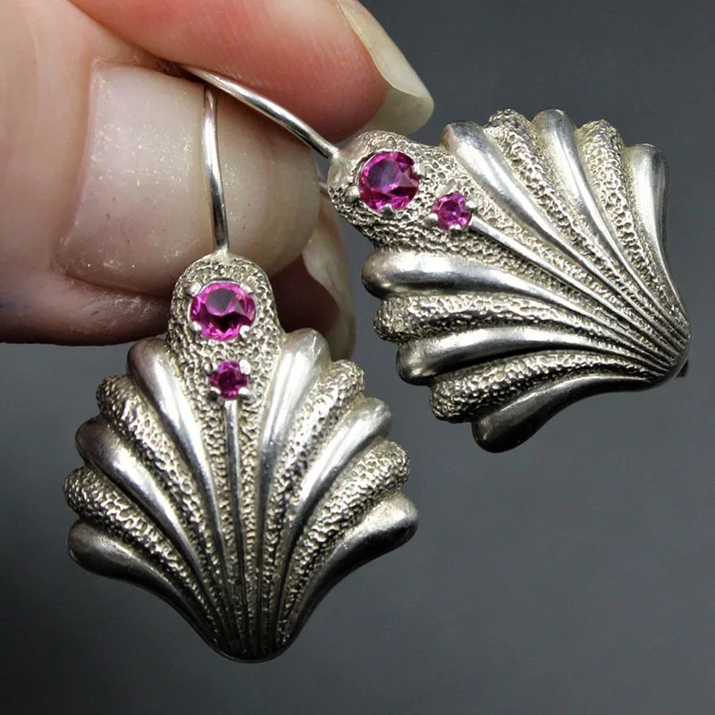 Vintage Sliver Color Exquisite Shell Purple Water Diamond Dangle Earrings For Women Earrings Female Party Pendant Custom Jewelry