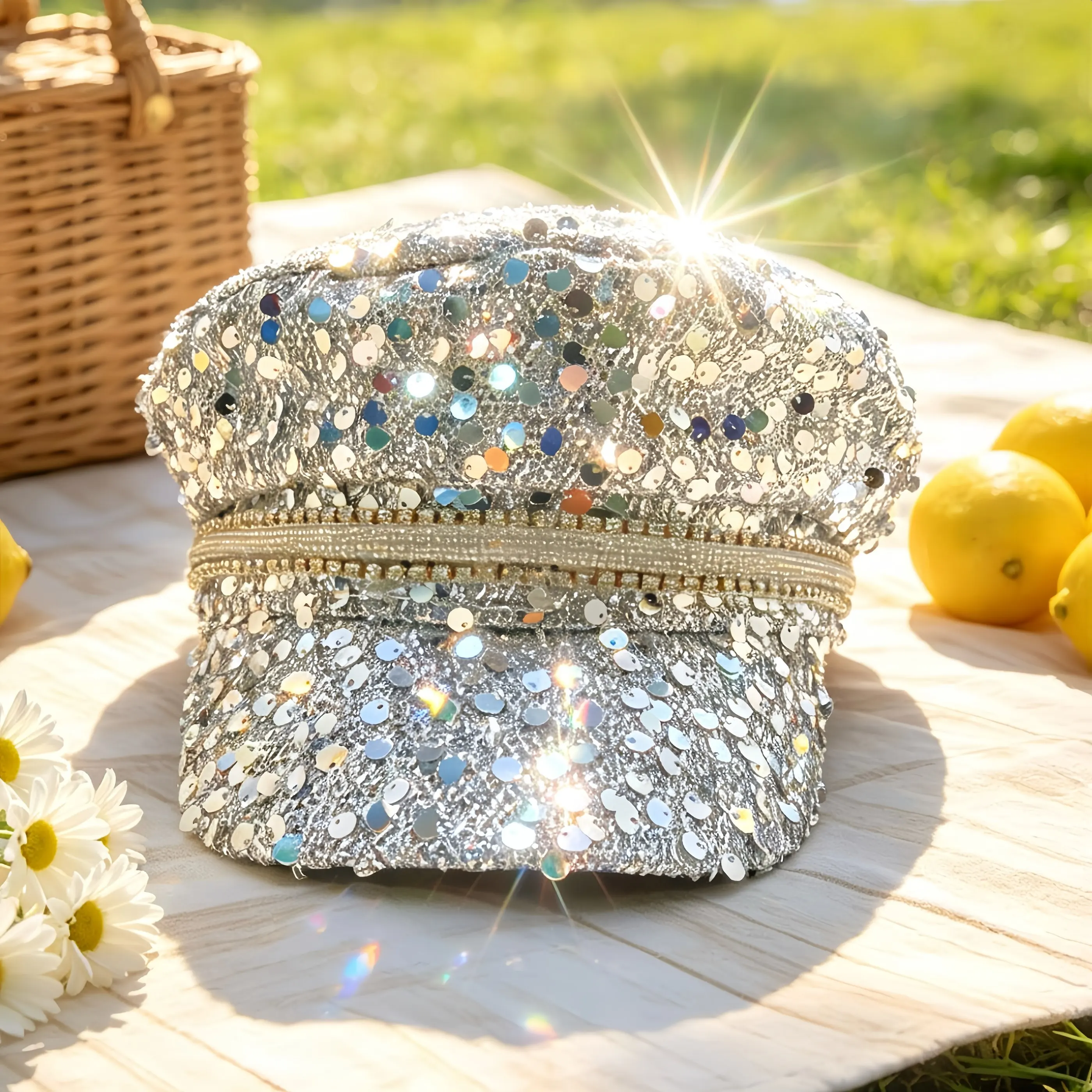 Steampunk Captain Hat Rhinestone for Music Festival, Halloween, Disco, Burning Man, Vintage Military Cap for Men & Women