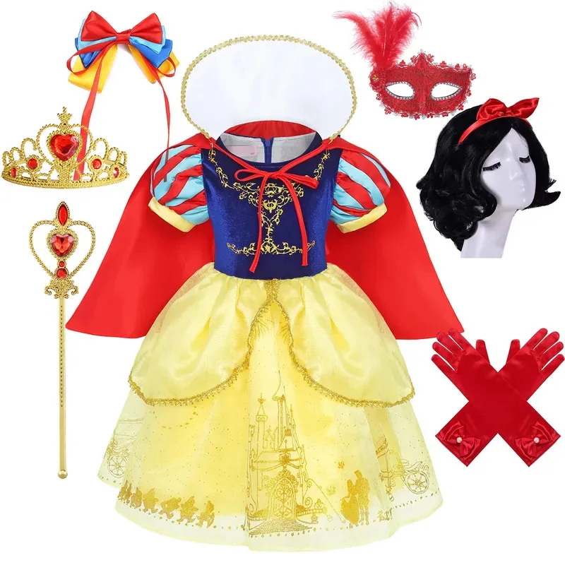 

Little Girls Exquisite Princess Ball Gown with Cape Purim Carnival Pageant Apparel Kid Snow White Birthday Party Clothing Dress