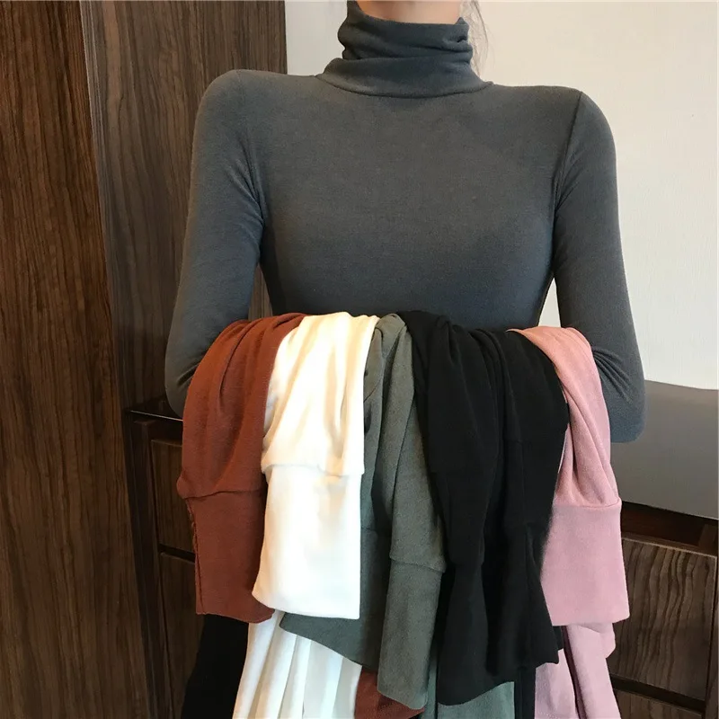 

Solid Color High Neck Base Shirt Versatile Internet Celebrity Autumn And Winter Interior Long Sleeved T-Shirt Slim Fit Top Trend