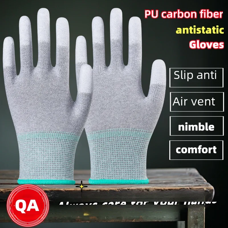 10 Pairs,ESD Safety Work Gloves with Coated Fingertips for Electronics Maintenance, High Quality,