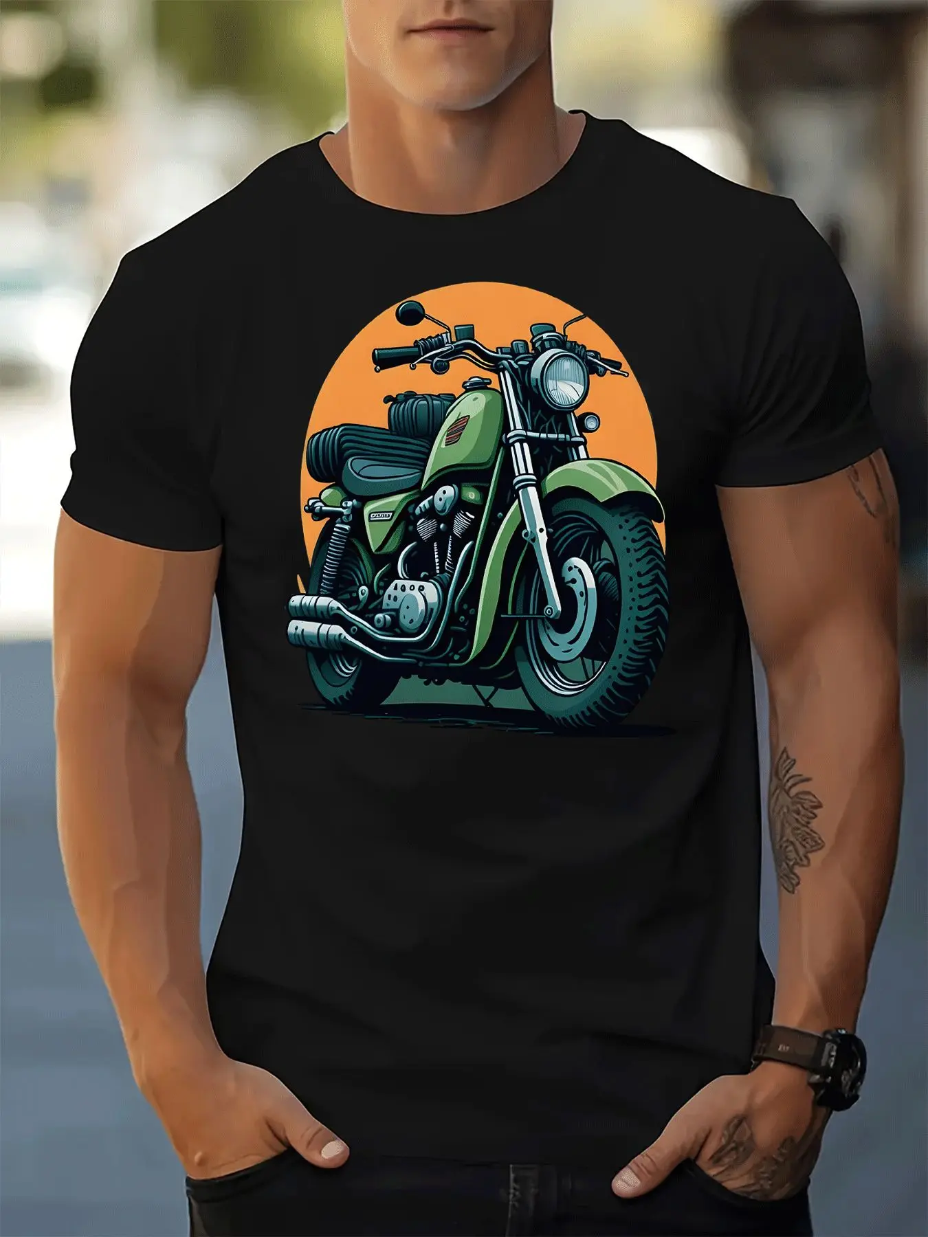 Summer Mens Tee Retro Motorcycle Graphic Short Sleeve Casual Street Top for Biker Rider Male Daily Fashion Wear Tops