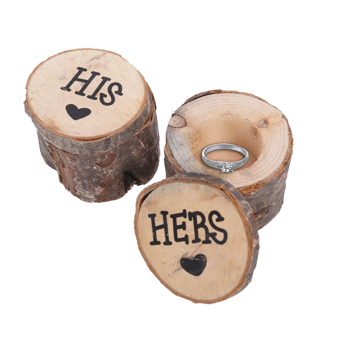 

2pcs Ring Box Natural Wood 6cmDiameter 5cmHeight Storage Rustic Wedding Decor HersHis Chic Design Wooden Holder