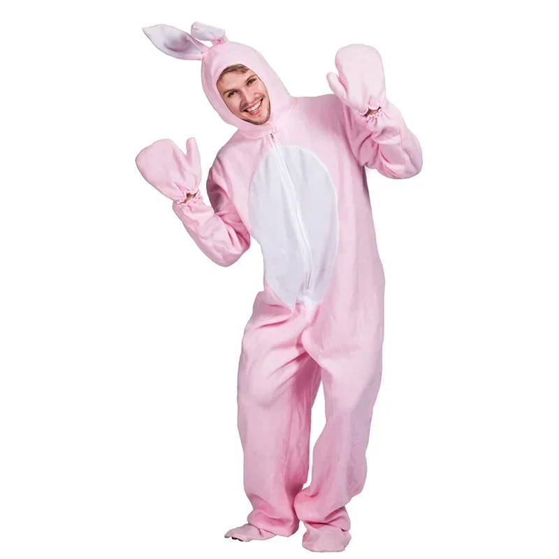 

Men's Animal Cosplay Festival Easter Bunny Jumpsuit Christmas Halloween Costume Adult Pink Rabbit Carnival Fancy Dress Outfit