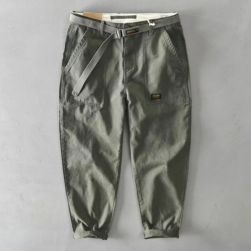 2025 printemps automne nouveau pur 100% coton hommes Cargo pantalon hommes vêtements décontracté lâche ceinture taille moyenne coupe ajustée Joggers hommes pantalon