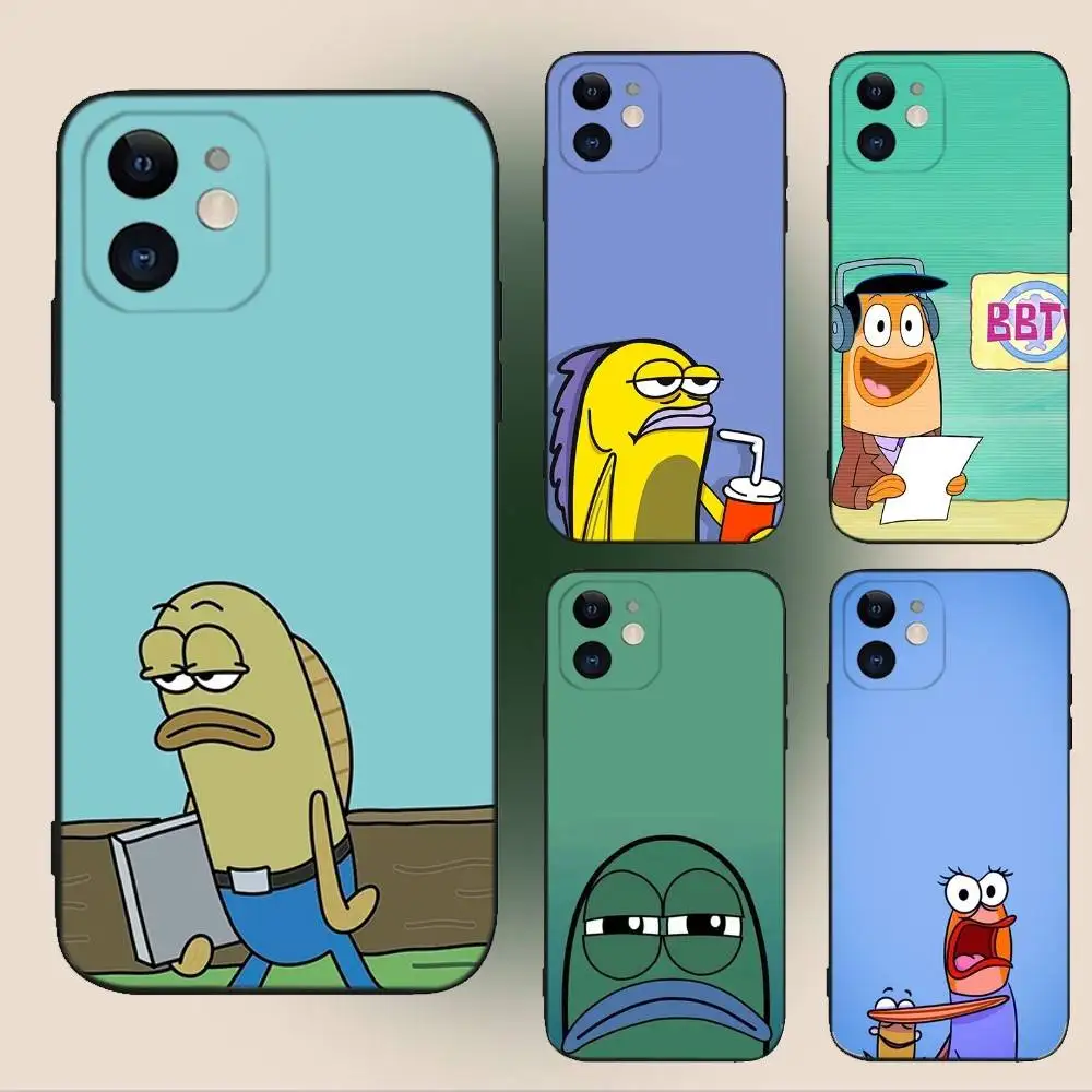 

Funny Fish Cartoon Meme Phone Case For iPhone 16,15,14,13,12,11,Plus,Pro Max,XS,X,XR,SE,Mini,8,7 Soft Silicone Black Cover