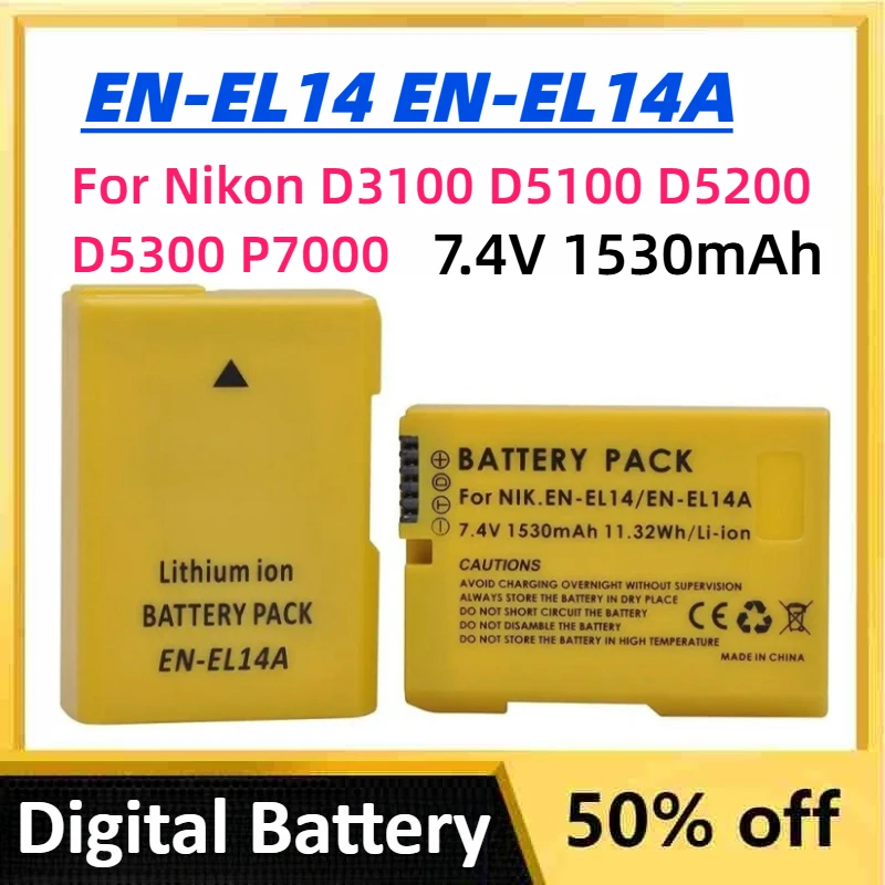 EN-EL14 EN-EL14A 7.4V 1530mAh Li-ion Digital Battery for Nikon D5500 D5300 D5200 D3200 D3300 D3100 P7200 P7700 P7100 Camera