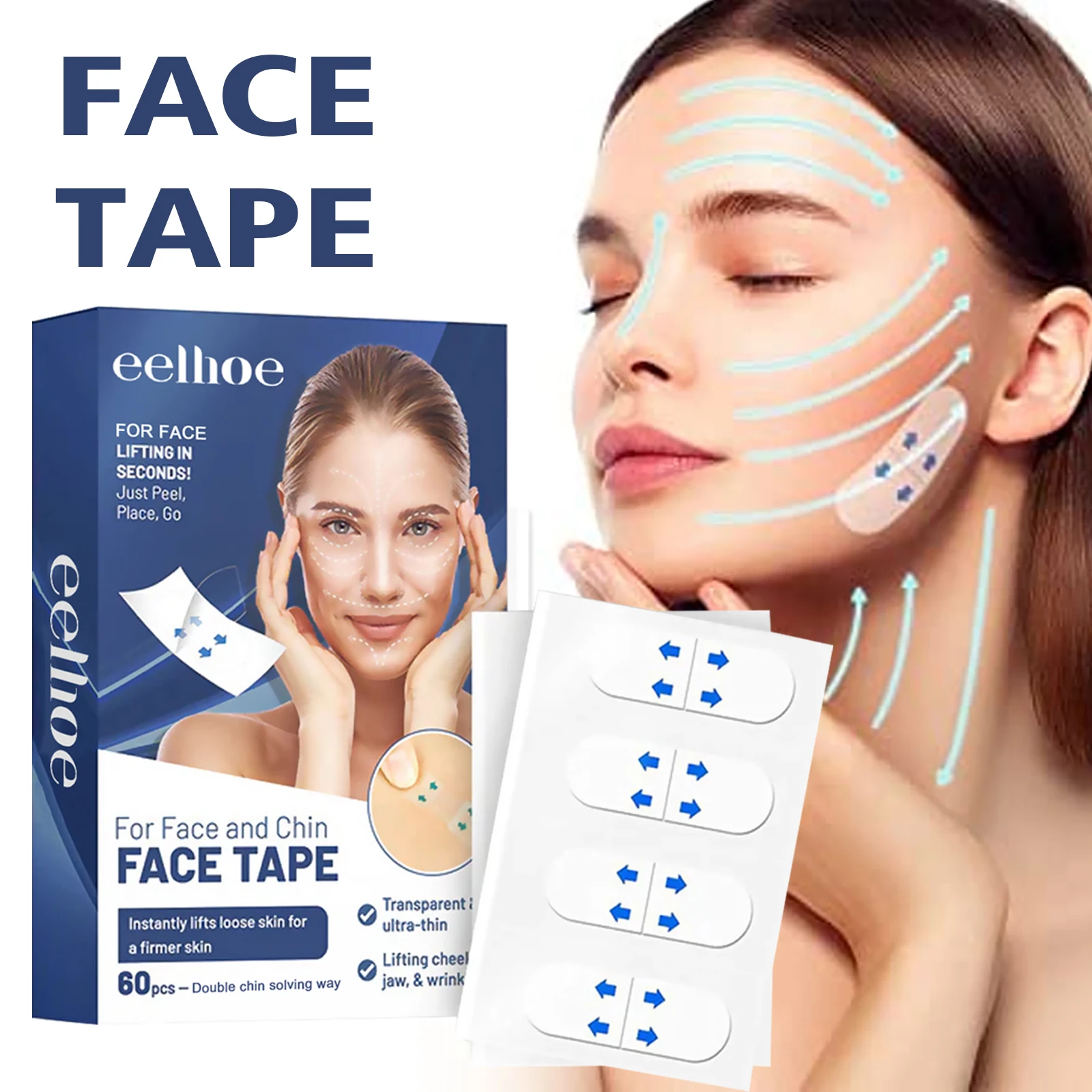 60Pcs V Lift Face Sticker Invisible Makeup Adhesive Lift Face Tape Slim Patch Breathable Sticker Lifting Tighten Chin