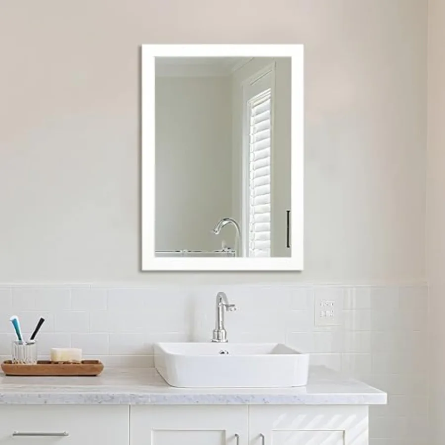 

Прямоугольное настенное зеркало 20 x 28 для ванной, спальни, прихожей, гостиной, белое, современное, декоративное, с элегантным минималистичным дизайном