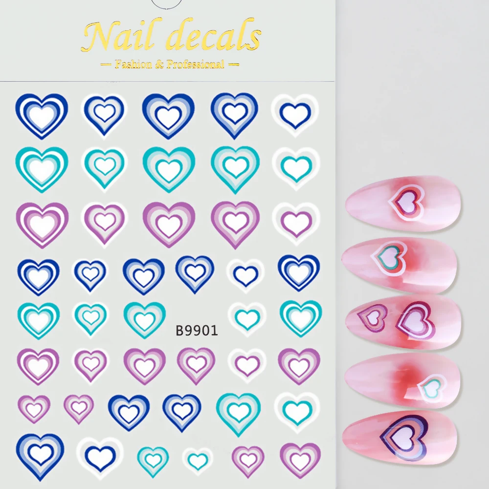 3D Gradient Love Heart Nail Art Sticker Self-adhesive Pink/Blue Heart Transfer Decal DIY 6Pcs/set Peach Heart Manicure Slider NK