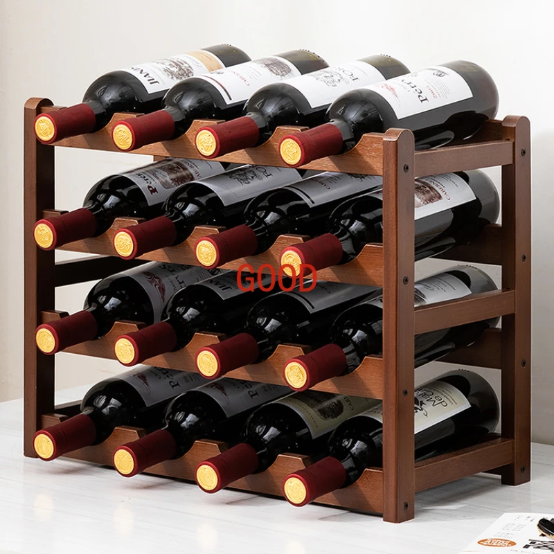 16 Bottles Holder Bar & Wine Cabinets Rack Solid Wood Stackable Storage Cube Tabletop for Champagne Home Decor #055A