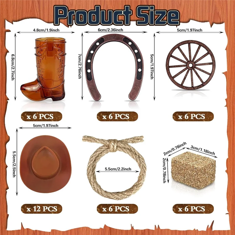 ABXF-bolsas y cuerdas de heno con ruedas, 42 Uds., Mini centros de mesa occidentales de herradura, botas de vaquero marrones y sombrero, regalo para manualidades, cumpleaños