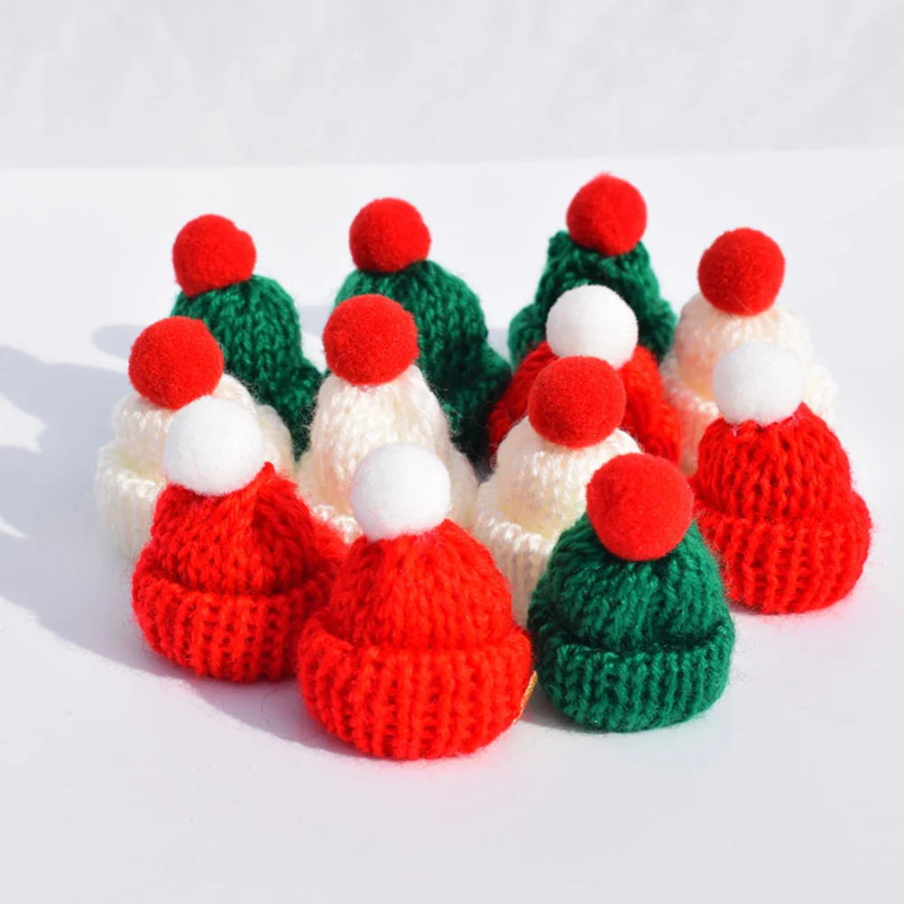 24 Pcs Woolen Beanie Mini Knitting Hats Yarn Xmas Decorations Christmas Tree Ornaments Tiny Craft Toy Room for Crafts