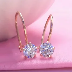 585 purple Golden five-claw inlaid crystal earrings for women light luxury and exquisite 14K rose Golden engagement jewelry