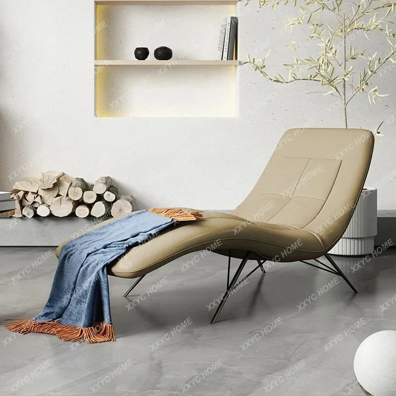 Italian minimalist leather sofa chaise longue modern minimalist designer, balcony lazy single leisure recliner