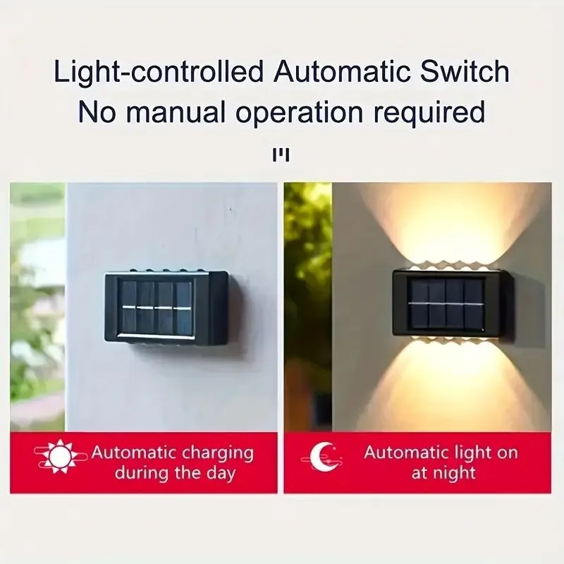 6/10 LED Solar Outdoor Wall Light No Wiring Require Easy To Install Suitable for Front Door Backyard Garage Terrace