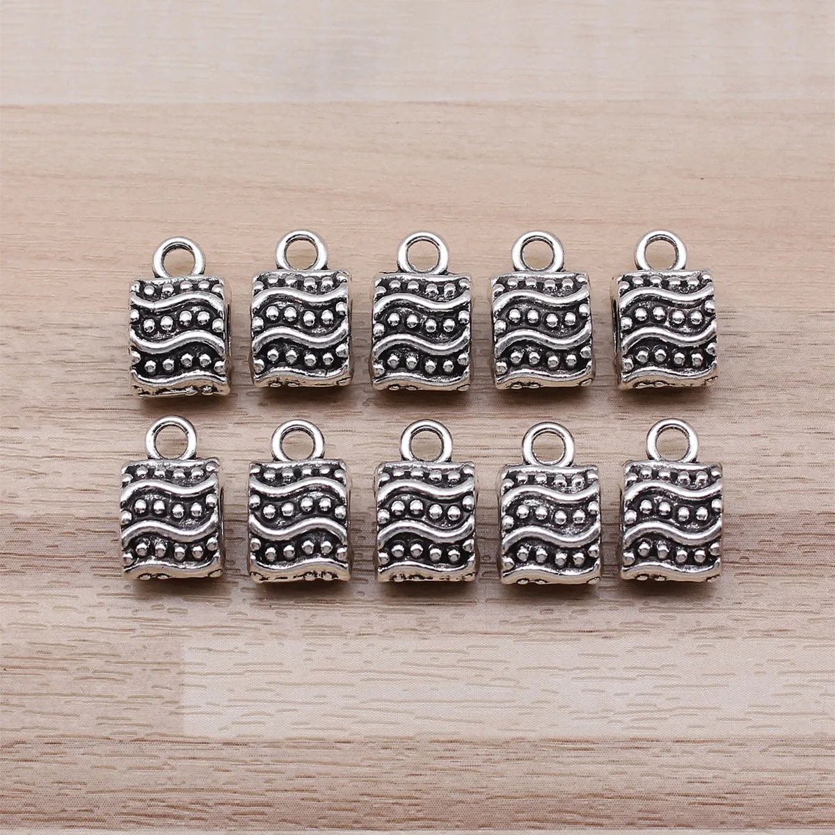 IFOCUS 10pcs/Lot Carved Pattern Tube Spacers Beads Big Hole Beads Bail For DIY Jewelry Making 13x8x8mm/0.51x0.31x0.31inch