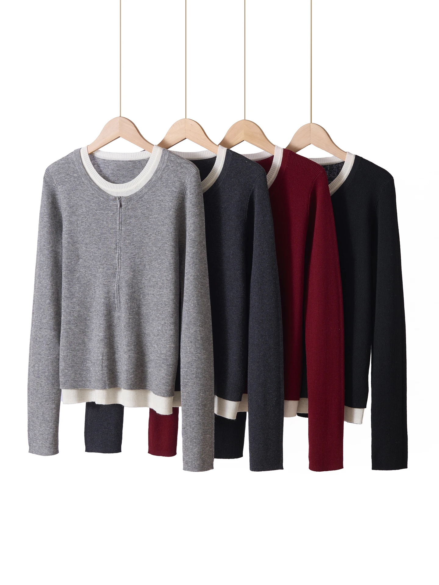 High Quality Spring Autumn Women's T-Shirts Blend Wool Knitwear Worsted Pullover Long Sleeve Clothing Top False Two-Piece Blouse