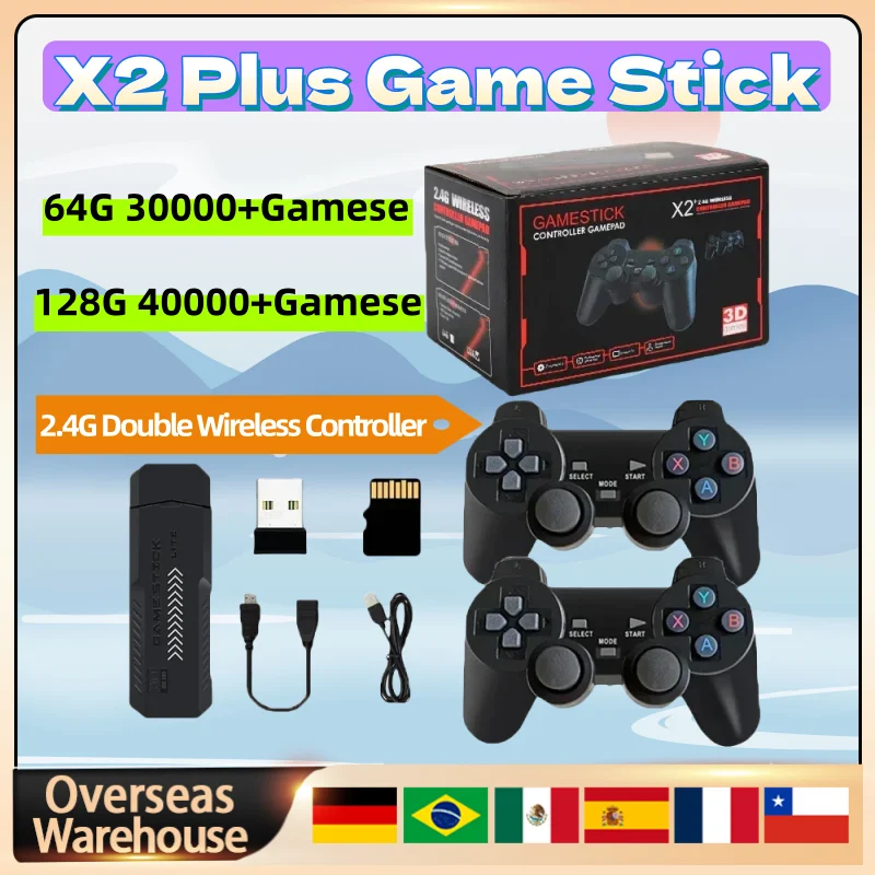 X2 Plus Game Stick 4K Game Player 3D HD Retro Video Game Console 2.4G Double Wireless Controller TV 50 Emulator For Kids Gifts