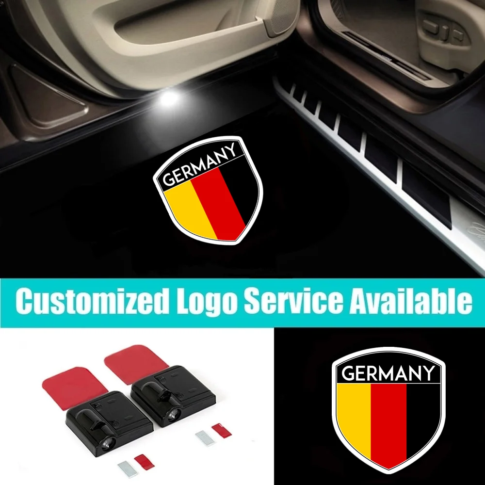 

2Pcs Wireless German Logo Lamp Welcome Lights Car Door LED Germany Flag Welcome Laser Projector Shadow Lights