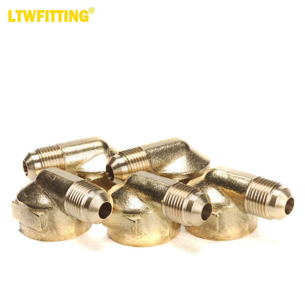 

LTWFITTING Brass Flare 3/8" OD x 3/4" Female NPT 45 Deg Flare 90 Degree Elbow Tube Fitting(Pack of 5)