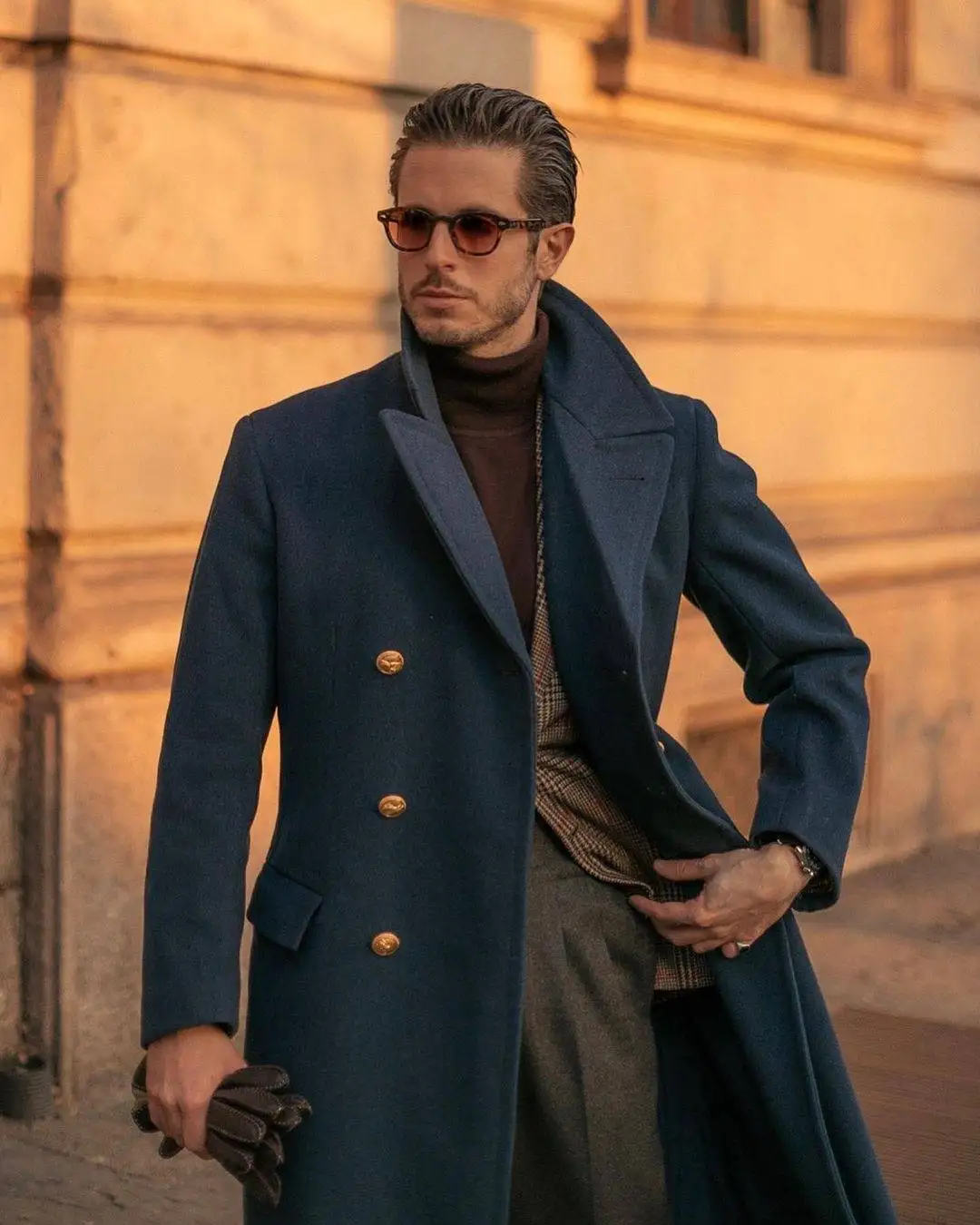 Classic Vintage Men Over Jacket England Style Woolen Overcoat Double Breasted Winter Navy Blue Blazer Formal Suit Customized