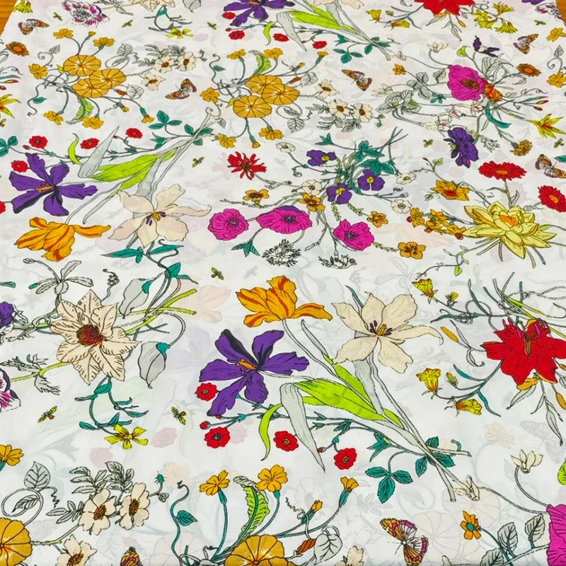 New Flower Imitation Crepe Fabric High Quality Women\'s Clothing Digital Printed Fabric Cloth Material Non Elastic