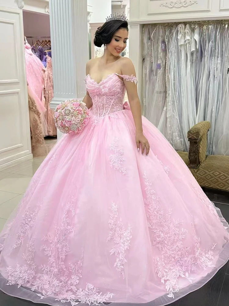 高品質のキンセニアラドレス、ネットに刺繍されたレースとスパンコール、プリンセスボールガウン、オフショルダー、カスタマイズされた誕生日パーティー