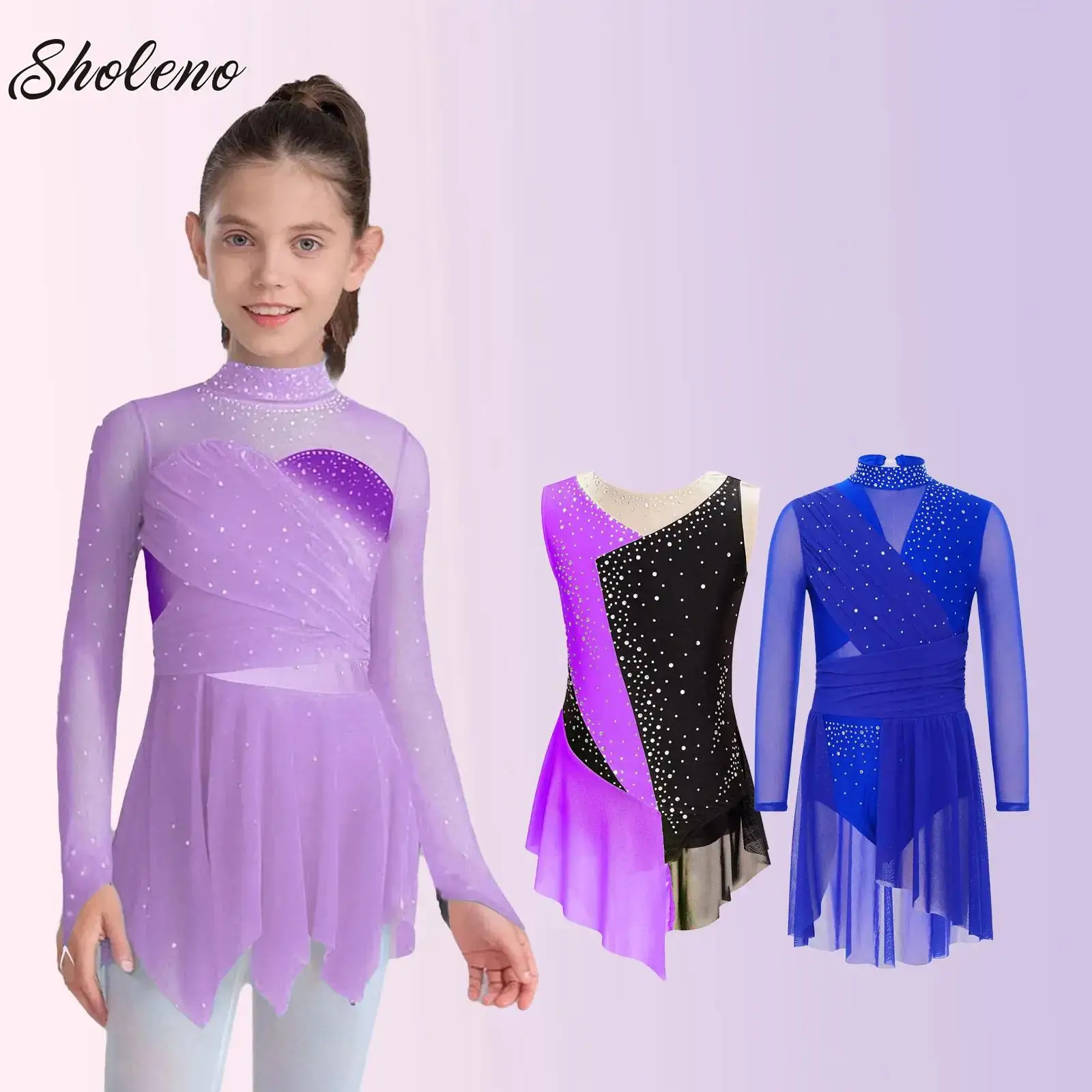 

Kids Girls Lyrical Dance Figure Skating Costume Gymnastics Ballet Lyrical Contemporary Classical Dance Performance Dress Leotard