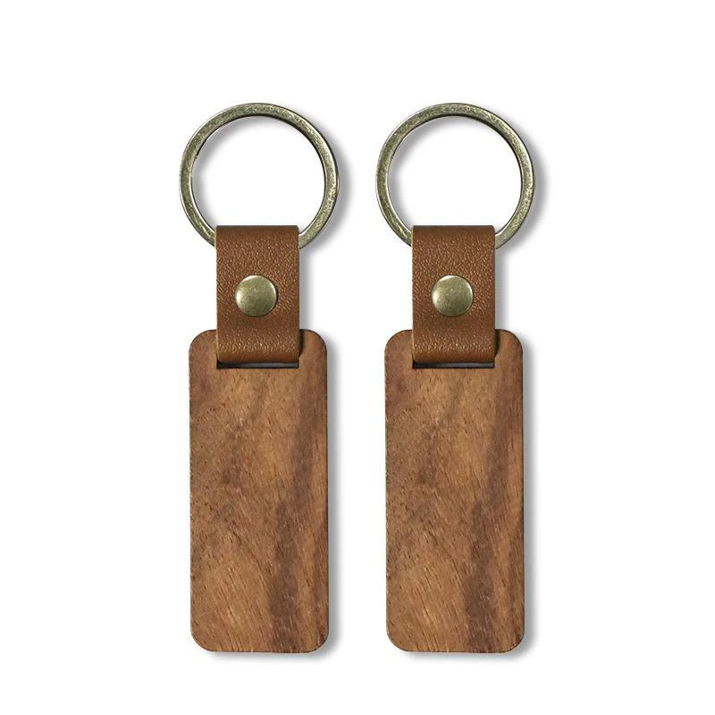 2Pcs Leather Key chain Wooden Keychain For Business Gift Car Keychain Leather Keychain