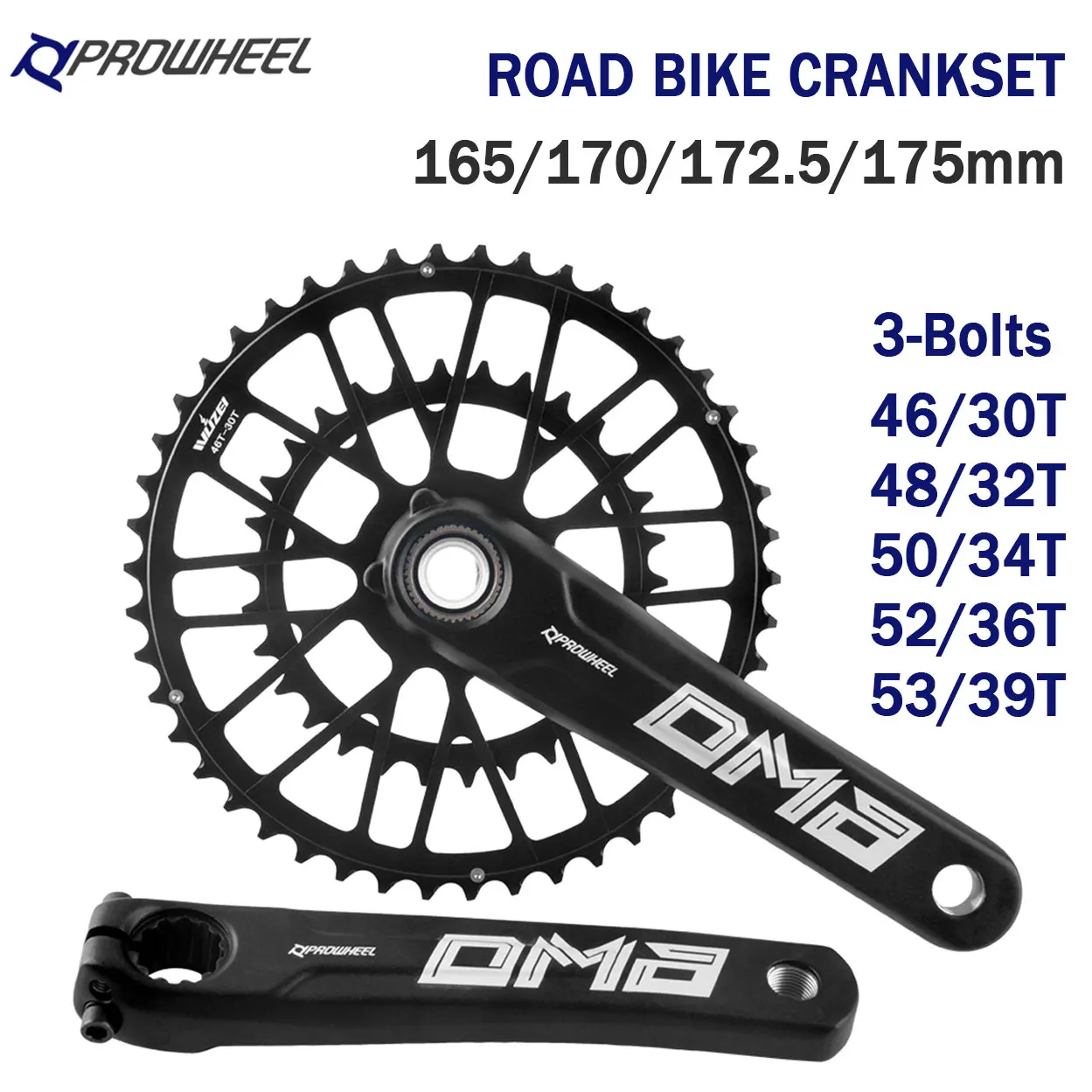 

Prowheel Road Bike Crankset 165 170 172.5 175mm Double Speed Chainring Bicycle Sprocket 46/30T 48/32T 50/34T for Shimano 105