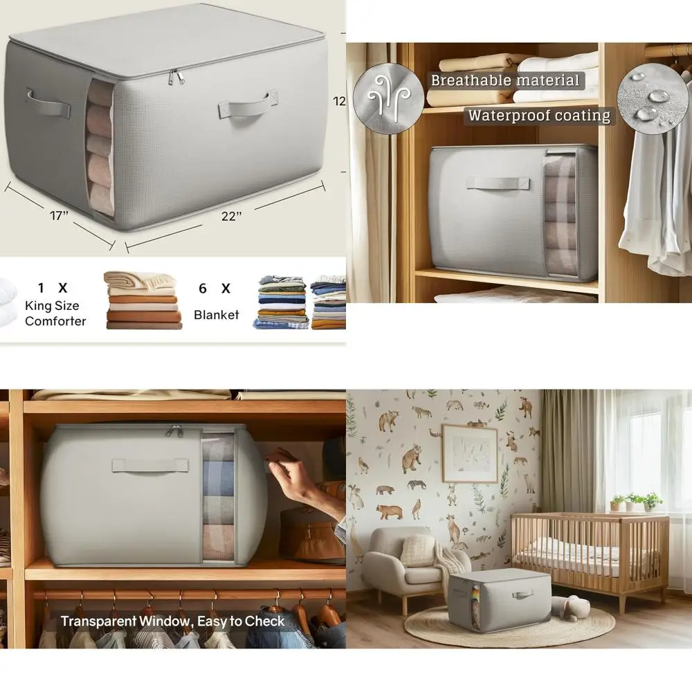 

Grey 3-Pack Large Canvas Storage Bags with Dual Zipper and Handles for Clothes, Sweaters, and Blankets