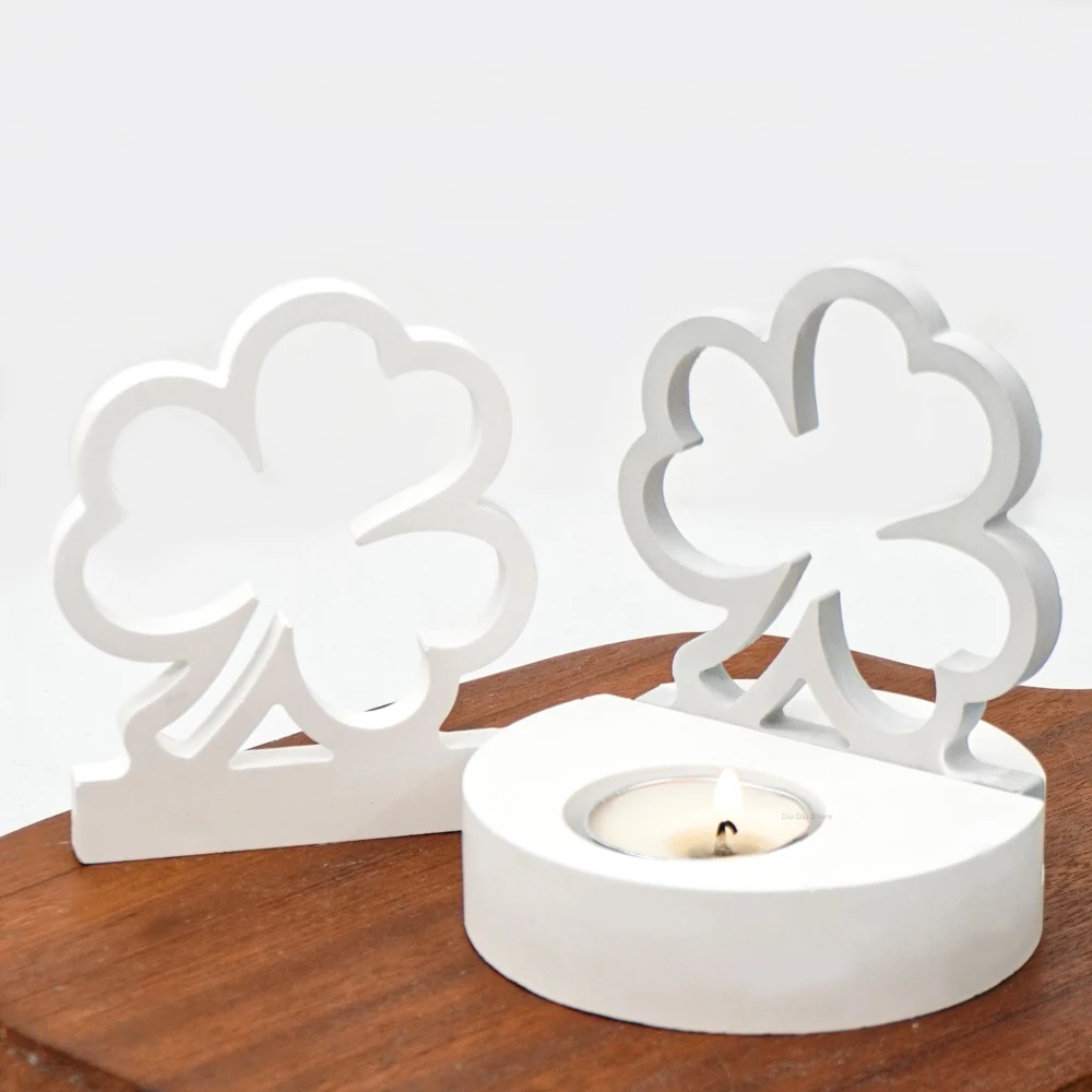 Lucky Grass Candlestick Silicone Mold DIY Clover Candle Holder Ornament Plaster Making Concrete Resin Casting Molds Home Decor