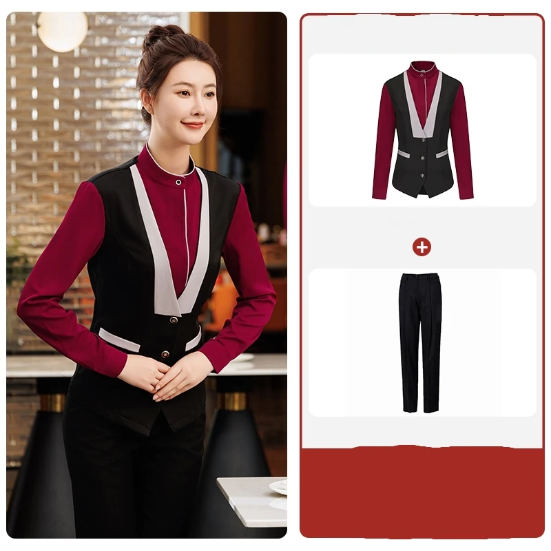 Uniformes de Service alimentaire à manches longues pour hôtel, Restaurant, café, barman, Bar, ensemble d'uniforme de serveur avec tablier, chemise de travail pour Bar