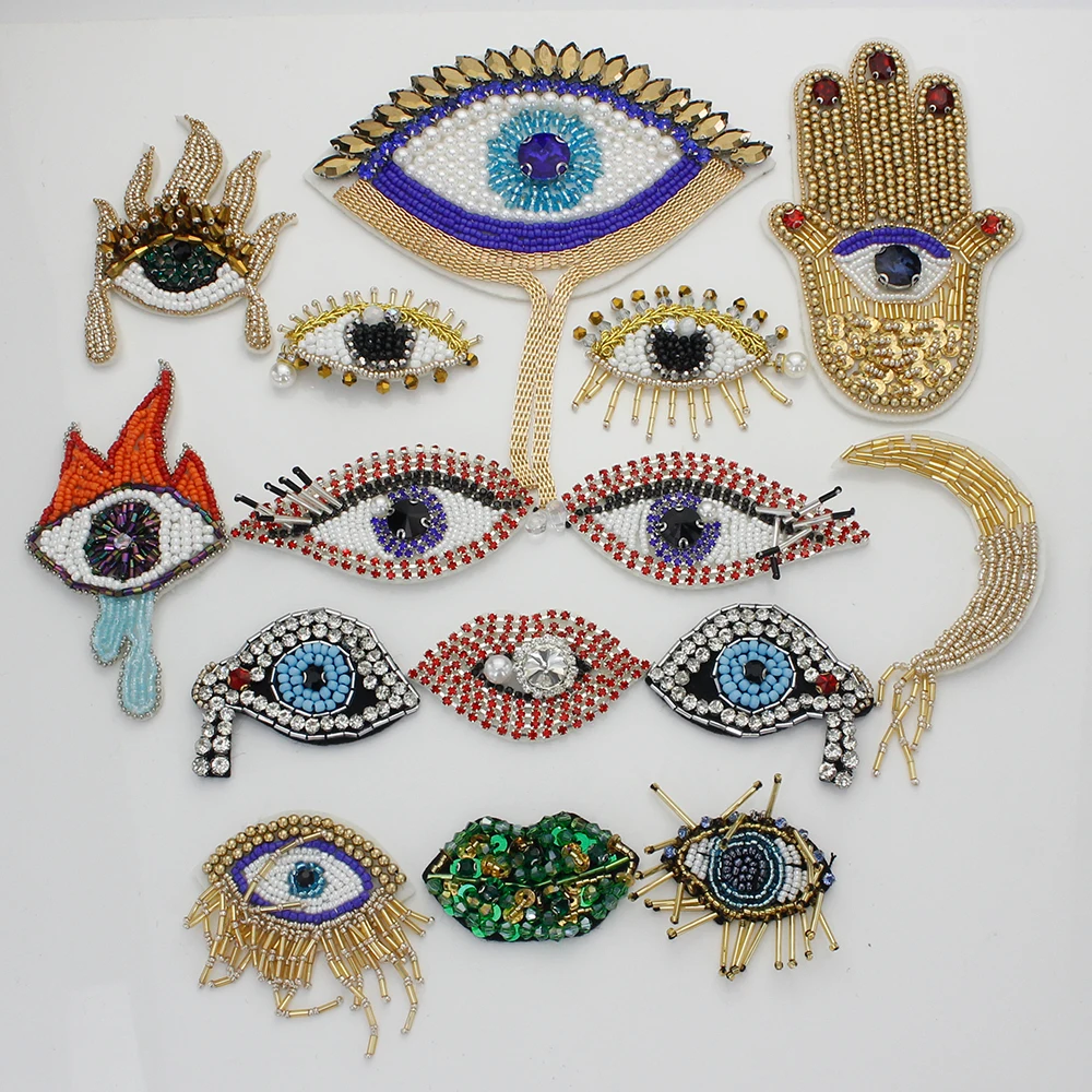 Moon Hand Eye Sew on Patch Embroidered Bead Rhinestones Applique Clothes Camera Garment Badge Apparel Accessories