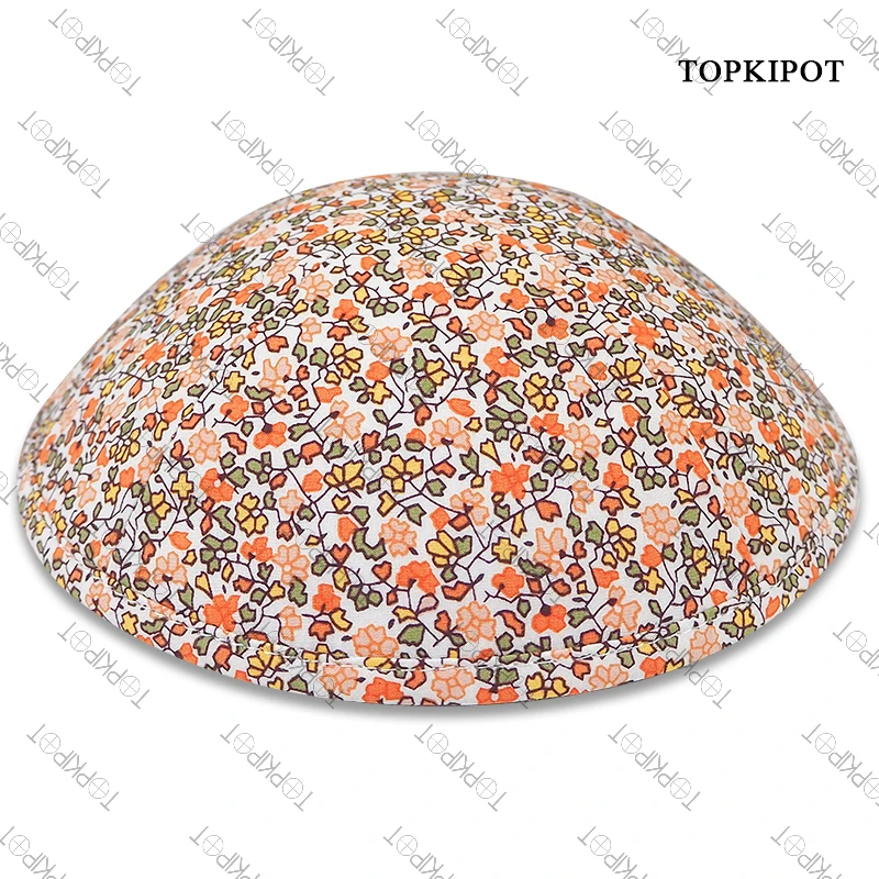 

Stylish orange florals Customized Deluxe Wedgewood SatinSatin Kippot for Jewish Wedding Elegant Ethnic Hats & Caps
