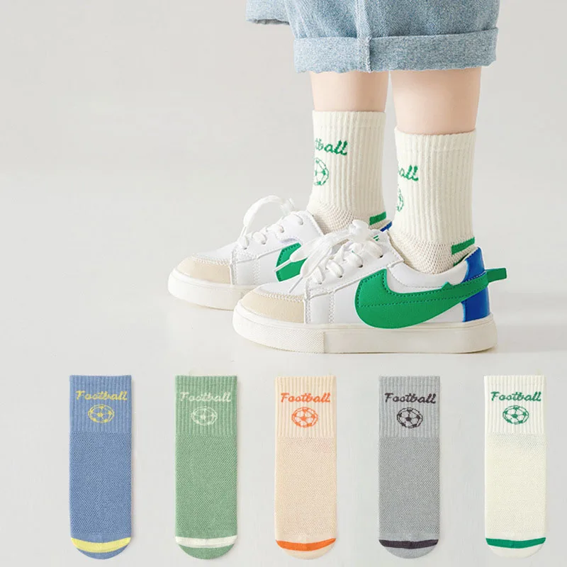 

5Pairs/Lot Children's Socks Boys Cotton Socks 2024 Spring Summer Mesh Breathable Kids Letter Socks 3-12Y Girls Boys Sports Socks