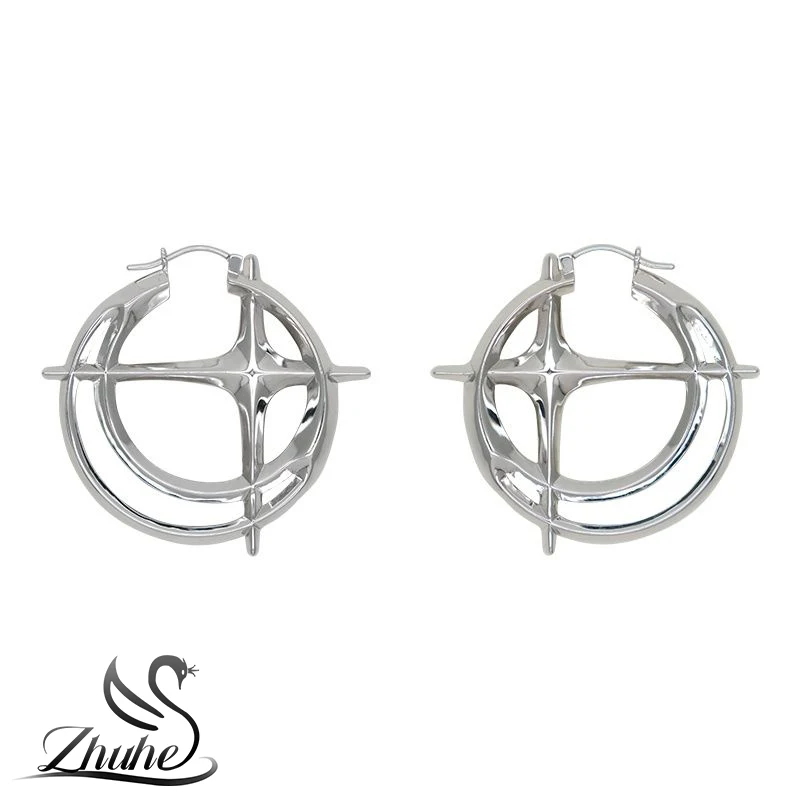 

ZHUHE Round Star Earrings Cyberpunk Style For Women Men's Jewelry Accessories Party Gifts