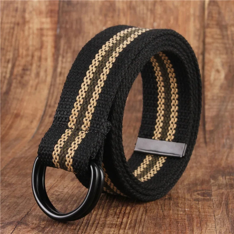 High Quality Men Belt Unisex Double Ring Metal Buckle Plain Webbing Canvas Belts Luxury design Tactical Waist Belt For Jeans