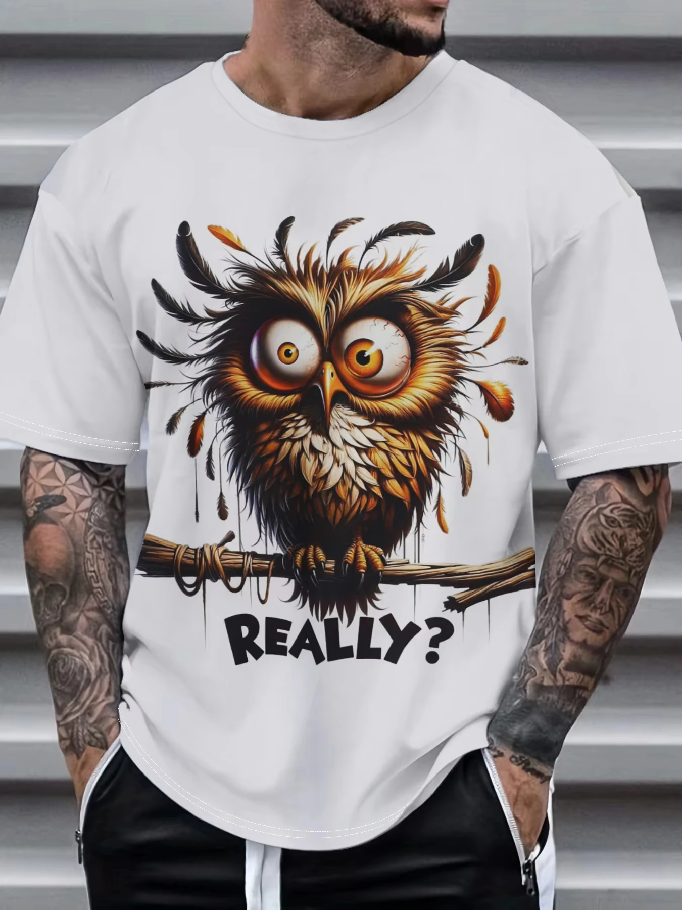 

Summer Men's T-Shirt Funny Owl Graphic Print Casual Round Neck Short Sleeve T-Shirts Street Fashion Tops Male Oversized Clothing
