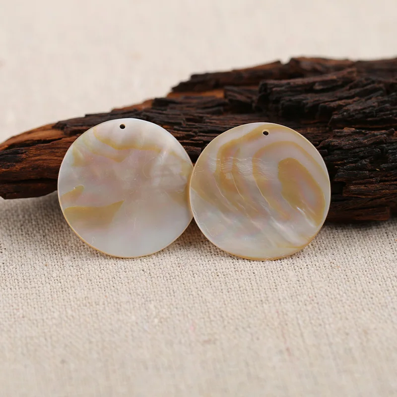 B&F Round Shell Pendant Beads, Handmade Natural stones beads, Polished Stones for jewelry Making Supplies