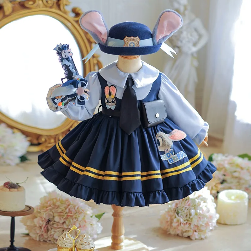 

Rabbit Judy Cosplay Costume Anime Cartoon Lolita Judith Laverne Hopps Officer Uniform Dress Suit for Girls Xmas Birthday Gift