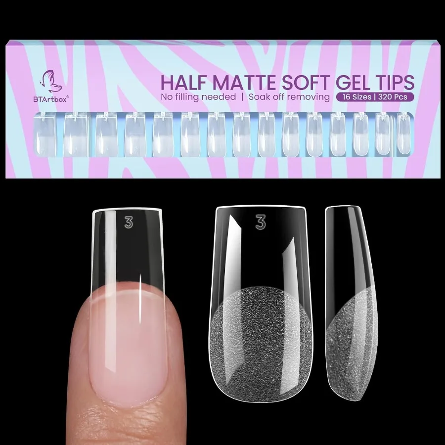 

Square Gel Nail Tips 320pcs Press on Nails Medium Preshape Half Matte Clear False Tips for Full Cover Acrylic Fake Nails Extens