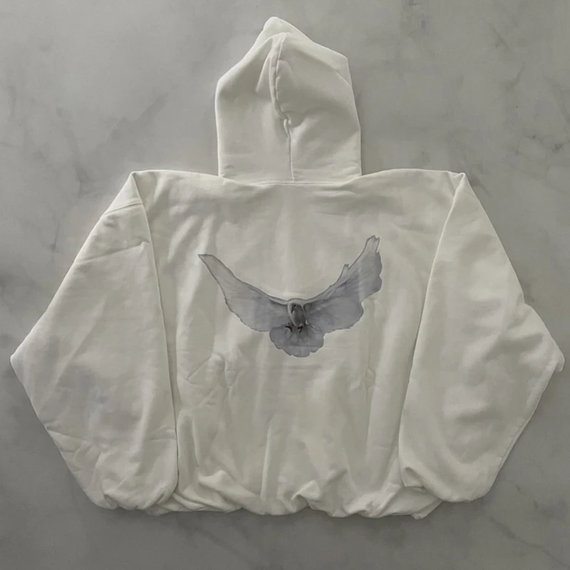 Autumn Winter New Kanye West Hoodies Dove Pattern High Street Double-deck Warm Warmth Pull Rope Pockets KANYE WEST Sweatshirts